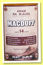 Macduff 14 yo 1997/2012 (61%, Anam Na H-Alba, refill sherry butt, cask # 5927, 170 bottles) Macduff 14 yo 1997/2012 (61%, Anam Na H-Alba, refill sherry butt, cask # 5927, 170 bottles)