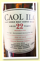 Caol Ila 22 yo (58.4%, OB Feis Ile 2019, sherry-treated American oak casks, 3000 bottles) Caol Ila 22 yo (58.4%, OB Feis Ile 2019, sherry-treated American oak casks, 3000 bottles)