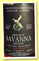 Savanna 2007/2018 (63.9%, The Wild Parrot, La Réunion, grand arôme, cask #WP07639) Savanna 2007/2018 (63.9%, The Wild Parrot, La Réunion, grand arôme, cask #WP07639)