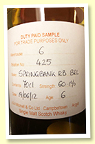 Springbank 6 yo 2012/2019 (60.1%, OB Cage Bottle, refill barrel, 1 bottles) Springbank 6 yo 2012/2019 (60.1%, OB Cage Bottle, refill barrel, 1 bottles)