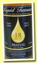 Braeval 18 yo 1994/2013 (52.5%, Liquid Treasures, bourbon hogshead, 120 bottles) 