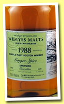 Glenrothes 1988/2013 'Ginger Spice' (46% Wemyss Malts, sherry butt, 660 bottles)