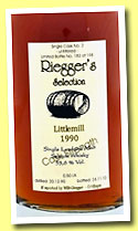 Littlemill 1990/2010 (53.6%, Riegger's Selection, first fill sherry butt, cask #2, 198 bottles)
