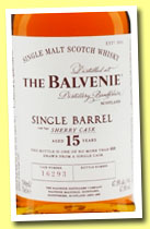 Balvenie 15 yo 'Single Barrel Sherry Cask' (47.8%, OB, cask # 16293, 2014)