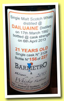 Dailuaine 21 yo 1992/2013 (54.8%, Barmetro for Milano Whisky Festival, cask #3128, 227 bottles)