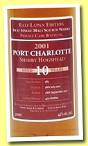 Port Charlotte 10 yo 2001/2011 (46%, OB, private bottling for Ralf Lapan, sherry hogshead, cask #282, 422 bottles)