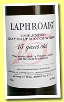 Laphroaig 15 yo (90° US proof, OB, unblended, Regal Brands, USA, +/-1980)