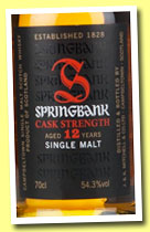 Springbank 12 yo 'Cask Strength' (54.3%, OB, batch #9, 2014) 