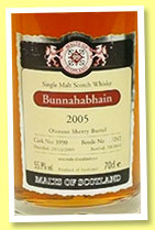 Bunnahabhain 2005/2010 (55.9%, Malts of Scotland, oloroso sherry barrel, cask #3990, 242 bottles)