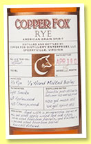 Copper Fox Rye (45%, OB, USA, Bottled April 2013)