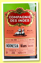 Indonesia 10 yo 2004/2015 (43%, Compagnie des Indes, cask #581, 259 bottles)