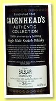 Balblair 26 yo 1965/1992 (44.4%, Cadenhead, 150th Anniversary, Authentic Collection)