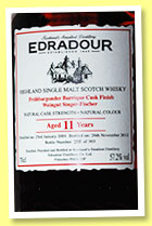 Edradour 11 yo 2001/2012 (57.2%, OB, finished in Frühburgunder barrique from Weingut Singer-Fischer, 303 bottles)