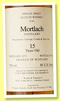 Mortlach 15 yo 1971/1986 (86 U.S proof, Duthie for Corti Brothers, Sacramento) Mortlach 15 yo 1971/1986 (86 U.S proof, Duthie for Corti Brothers, Sacramento)
