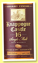 Knappogue Castle 16 yo 1995/2012 'Twin Wood' (40%, OB, Irish, +/-2015) Knappogue Castle 16 yo 1995/2012 'Twin Wood' (40%, OB, Irish, +/-2015)