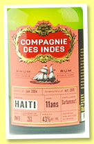 Barbancourt 11 yo 2004/2015 (43%, Compagnie des Indes, Haiti, cask #BMH18, 263 bottles) 