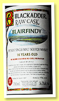 Blairfindy 16 yo 1997/2013 (56.2%, Blackadder, Raw Cask, hogshead, sherry cask finish, cask ref #BF 2013-2, 287 bottles)