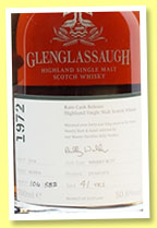 Glenglassaugh 41 yo 1972/2014 'Rare Cask release' (50.6%, OB, refill sherry butt, cask #2114, 582 bottles)