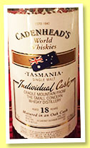 Cradle Mountain 18 yo (52.9%, Cadenhead, World Whiskies, Tasmania, cabernet sauvignon hogshead, 132 bottles, 2015) Cradle Mountain 18 yo (52.9%, Cadenhead, World Whiskies, Tasmania, cabernet sauvignon hogshead, 132 bottles, 2015)
