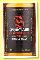 Springbank 12 yo 'Cask Strength' (54.1%, OB, batch #12, 2016)