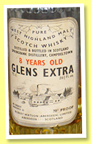Springbank 8 yo 'Glens Extra' (70°proof, Robert Watson Aberdeen, 75cl, 1960's) Springbank 8 yo 'Glens Extra' (70°proof, Robert Watson Aberdeen, 75cl, 1960's)