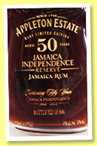 Appleton Estate 50 yo 1962/2012 ‘Jamaican Independence Reserve’ (45%, OB, Jamaica, 800 decanters) Appleton Estate 50 yo 1962/2012 ‘Jamaican Independence Reserve’ (45%, OB, Jamaica, 800 decanters)