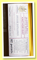Anchor Bay ’82 Points’ (40%, Lombard, Speyside, blended malt, +/-2016) Anchor Bay ’82 Points’ (40%, Lombard, Speyside, blended malt, +/-2016)