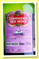 Dillon 13 yo 2002/2015 (44%, Compagnie des Indes, La Martinique, agricole, cask #MA56, 298 bottles)