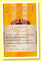 Lismore 21 yo ‘The Legend’ (43%, Lismore, Speyside, single malt, +/-2016) Lismore 21 yo ‘The Legend’ (43%, Lismore, Speyside, single malt, +/-2016)