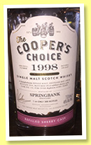 Springbank 18 yo 1998/2016 (46%, The Cooper’s Choice, refill sherry, cask #116, 300 bottles) Springbank 18 yo 1998/2016 (46%, The Cooper’s Choice, refill sherry, cask #116, 300 bottles)