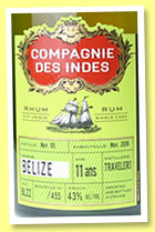 Travellers 11 yo 2005/2016 (43%, Compagnie des Indes, Belize, cask #BL22, 455 bottles) Travellers 11 yo 2005/2016 (43%, Compagnie des Indes, Belize, cask #BL22, 455 bottles)