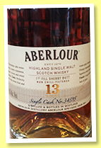 Aberlour 13 yo (58%, OB, for La Maison du Whisky, 1st fill sherry butt, cask #34595, 678 bottles) Aberlour 13 yo (58%, OB, for La Maison du Whisky, 1st fill sherry butt, cask #34595, 678 bottles)