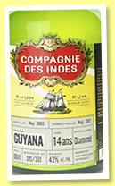 Diamond 14 yo 2003/2017 (43%, Compagnie des Indes, Guyana, cask #GD040, 368 bottles)