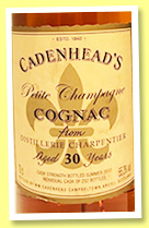 Distillerie Charpentier 30 yo (55.3%, Cadenhead, Cognac, Petite Champagne, 252 bottles, 2017) Distillerie Charpentier 30 yo (55.3%, Cadenhead, Cognac, Petite Champagne, 252 bottles, 2017)