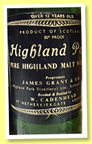 Highland Park 12 yo (80° proof, W. Cadenhead, early 1960s) Highland Park 12 yo (80° proof, W. Cadenhead, early 1960s)
