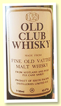 Old Club Whisky (43%, South Pacific Distilleries Ltd, Fine Old Vatted Malt Whisky with Fiji Cane Spirit, bottled 1980s)