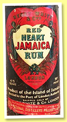 Red Heart Jamaica Rum (90° US proof, Henry White and Co., bottled by Port of London Authority, Jamaica, for USA, 4/5 quarts, 1910s) Red Heart Jamaica Rum (90° US proof, Henry White and Co., bottled by Port of London Authority, Jamaica, for USA, 4/5 quarts, 1910s)