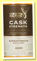 Bunnahabhain 2009/2017 (60.5%, Gordon & MacPhail, Cask Strength, 1st fill sherry hogsheads, casks # 323-325)