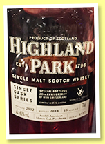 Highland Park 15 yo 2002/2018 (61%, OB, 20th Anniversary WOW Switzerland, 1st fill American sherry oak puncheon, cask #1937) Highland Park 15 yo 2002/2018 (61%, OB, 20th Anniversary WOW Switzerland, 1st fill American sherry oak puncheon, cask #1937)