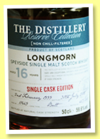Longmorn 16 yo 1999/2015 (59.6%, OB, The Distillery Reserve Collection, butt, cask #10449, 816 bottles) Longmorn 16 yo 1999/2015 (59.6%, OB, The Distillery Reserve Collection, butt, cask #10449, 816 bottles)