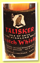 Talisker 1957 (100° UK proof, Gordon & MacPhail, 1970s) Talisker 1957 (100° UK proof, Gordon & MacPhail, 1970s)