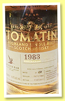 Tomatin 1983/2017 (44.6%, OB for Quaich Bar Singapore, hogshead, cask #14192, 158 bottles) Tomatin 1983/2017 (44.6%, OB for Quaich Bar Singapore, hogshead, cask #14192, 158 bottles)