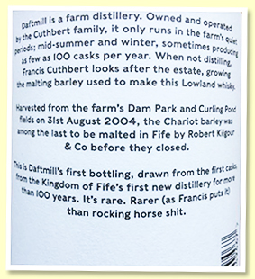 Daftmill back label Daftmill back label