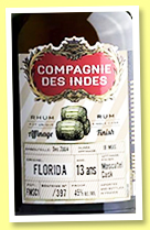 Florida 13 yo 2004/2018 (45%, Compagnie des Indes, moscatel cask finish, cask #FMSC1, 387 bottles) 