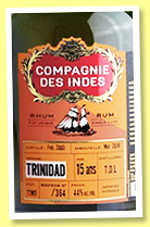 T.D.L 15 yo 2003/2018 (44%, Compagnie des Indes, Trinidad, 364 bottles)