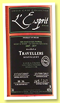 Travellers 2007/2017 (66.1%, L’Esprit, Belize, cask #BB36, 267 bottles)
