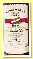 Paul John 6 yo 2011/2018 (56.3%, Cadenhead, refill barrel, 330 bottles) 