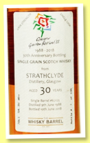 Strathclyde 30 yo 1988/2018 (54.3%, The Whisky Barrel, Glasgow Gardens Festival 30th Anniversary, barrel, cask #62125, 138 bottles) Strathclyde 30 yo 1988/2018 (54.3%, The Whisky Barrel, Glasgow Gardens Festival 30th Anniversary, barrel, cask #62125, 138 bottles)