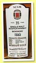 Bowmore 35 yo 1982/2018 (46.8%, Murray McDavid, Mission Gold, for SCSM China, bourbon hogshead, cask #85214, 182 bottles) Bowmore 35 yo 1982/2018 (46.8%, Murray McDavid, Mission Gold, for SCSM China, bourbon hogshead, cask #85214, 182 bottles)