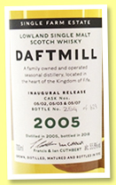 Daftmill 2005/2018 (55.8%, OB, Inaugural Release, bourbon barrels, casks 2, 3 & 7, 629 bottles) Daftmill 2005/2018 (55.8%, OB, Inaugural Release, bourbon barrels, casks 2, 3 & 7, 629 bottles)